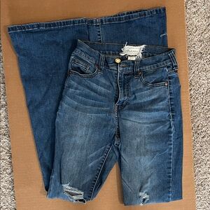 Altar'd State Dark Blue Flare Jeans with Distressed Hem